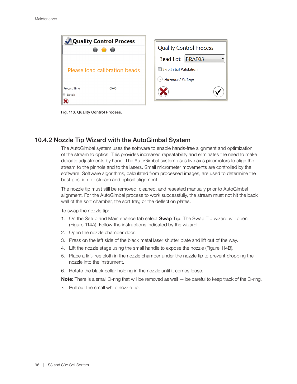2 nozzle tip wizard with the autogimbal system | Bio-Rad S3™ Cell Sorter User Manual | Page 106 / 132