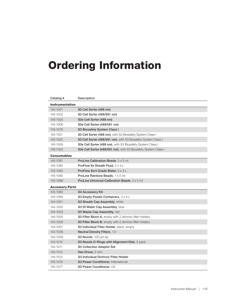 Ordering information | Bio-Rad S3™ Cell Sorter User Manual | Page 129 / 132