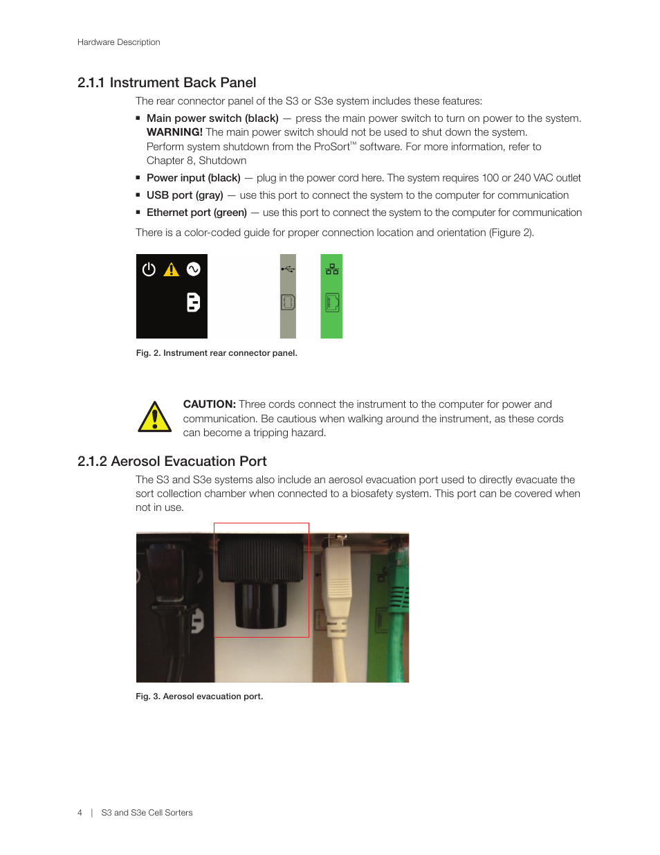 1 instrument back panel, 2 aerosol evacuation port | Bio-Rad S3™ Cell Sorter User Manual | Page 14 / 132