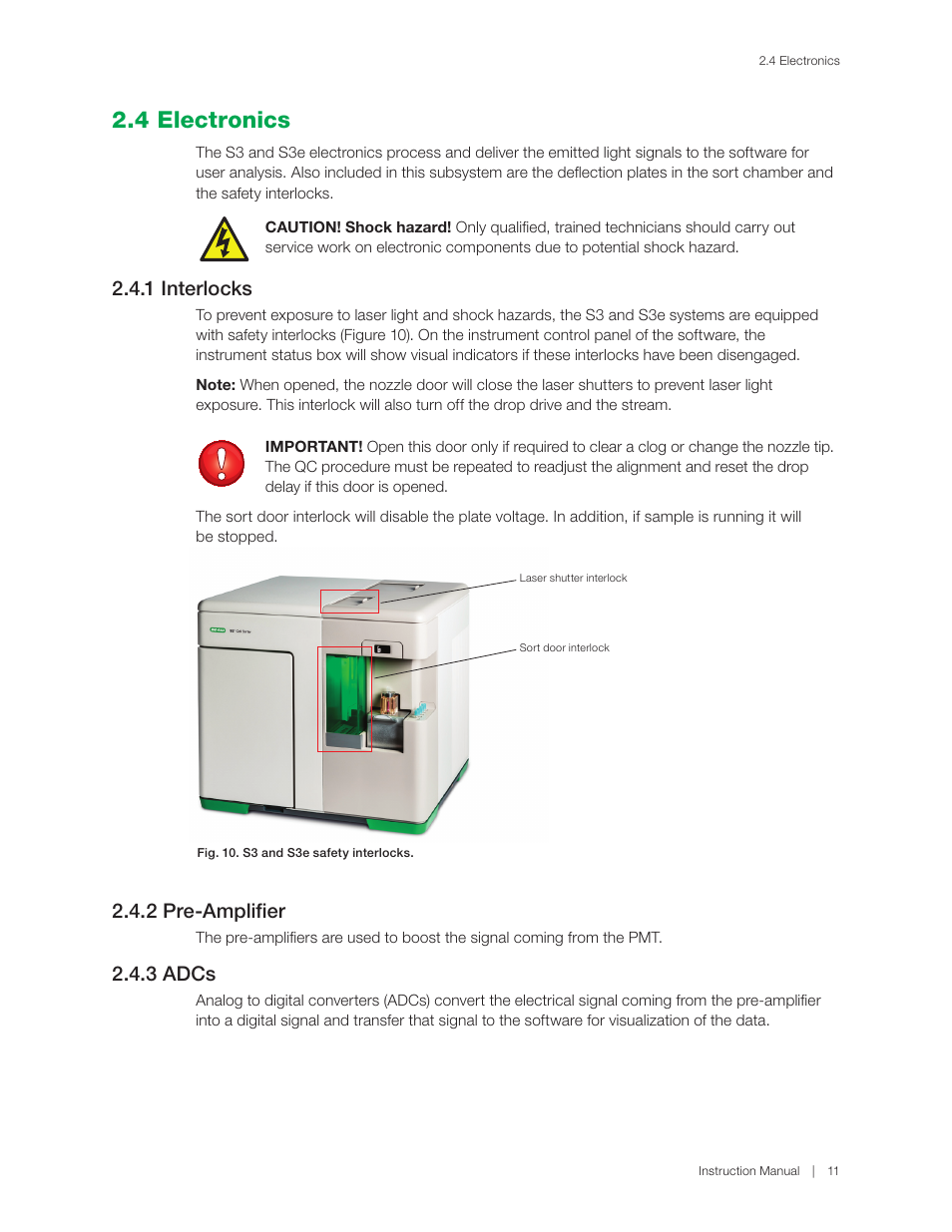 4 electronics, 1 interlocks, 2 pre-amplifier | 3 adcs | Bio-Rad S3™ Cell Sorter User Manual | Page 21 / 132