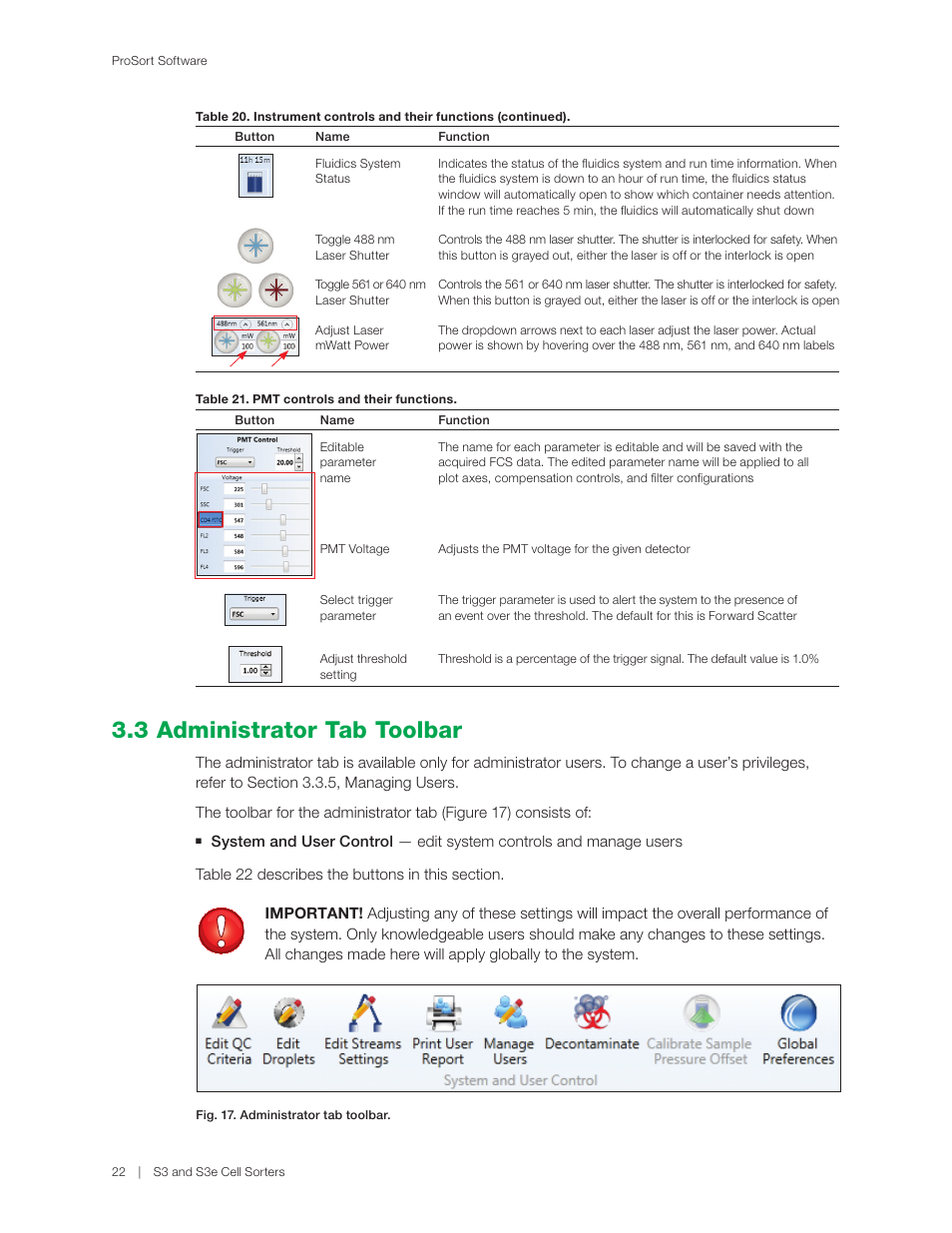 3 administrator tab toolbar | Bio-Rad S3™ Cell Sorter User Manual | Page 32 / 132