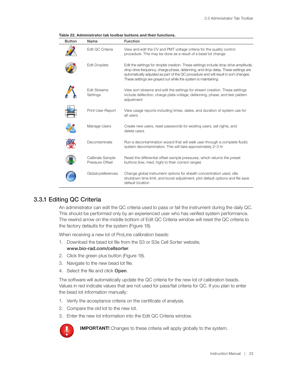 1 editing qc criteria | Bio-Rad S3™ Cell Sorter User Manual | Page 33 / 132