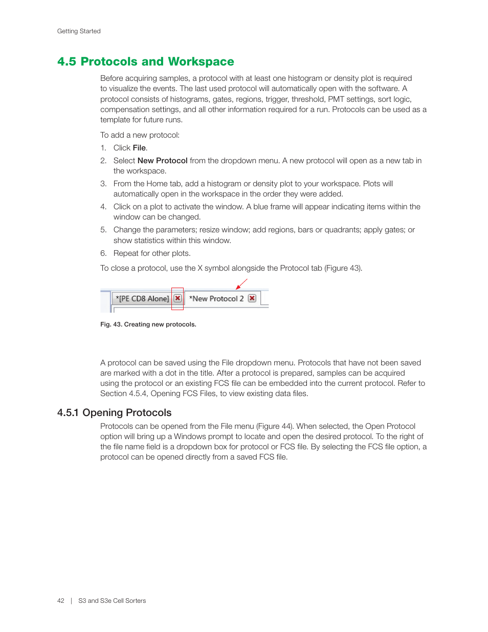 5 protocols and workspace, 1 opening protocols | Bio-Rad S3™ Cell Sorter User Manual | Page 52 / 132