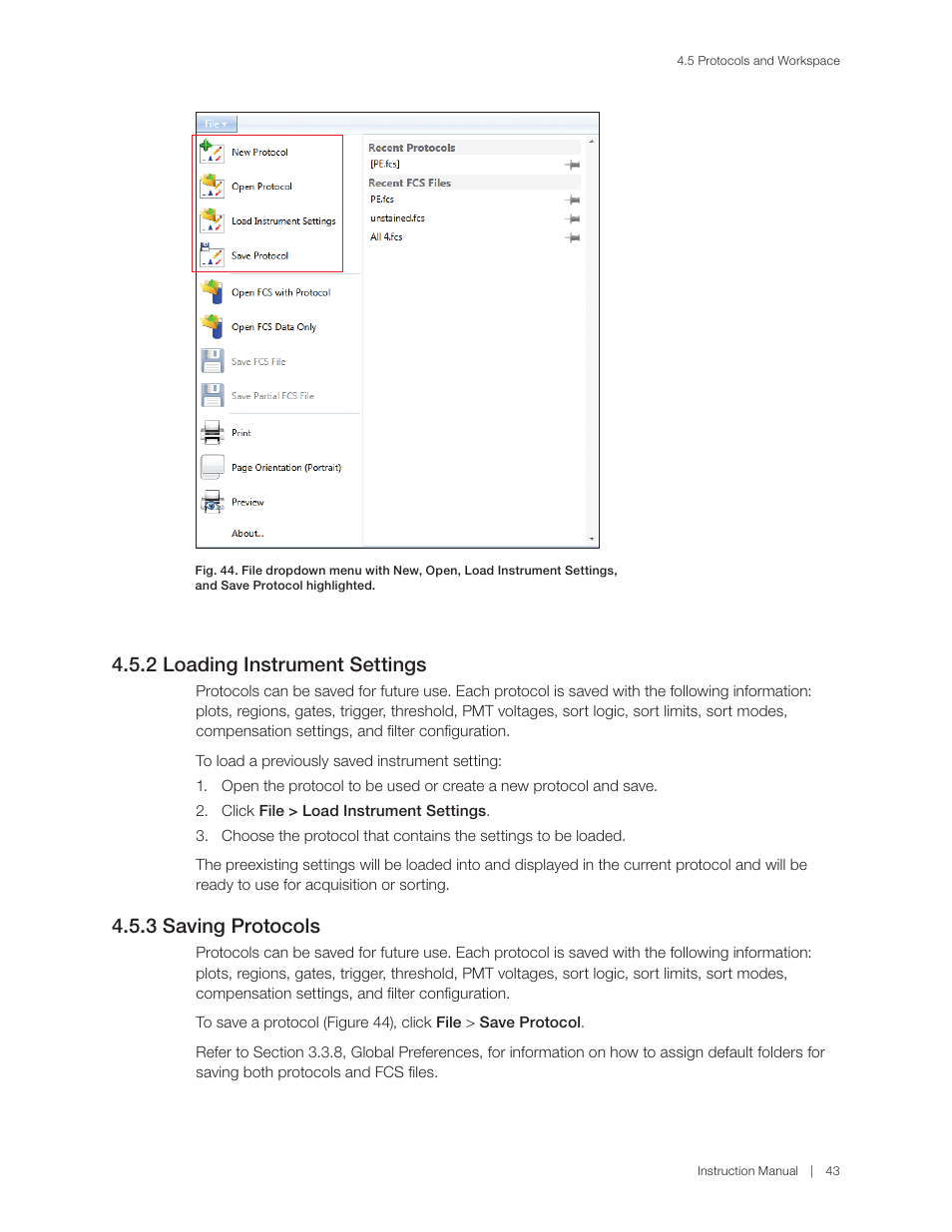 2 loading instrument settings, 3 saving protocols | Bio-Rad S3™ Cell Sorter User Manual | Page 53 / 132