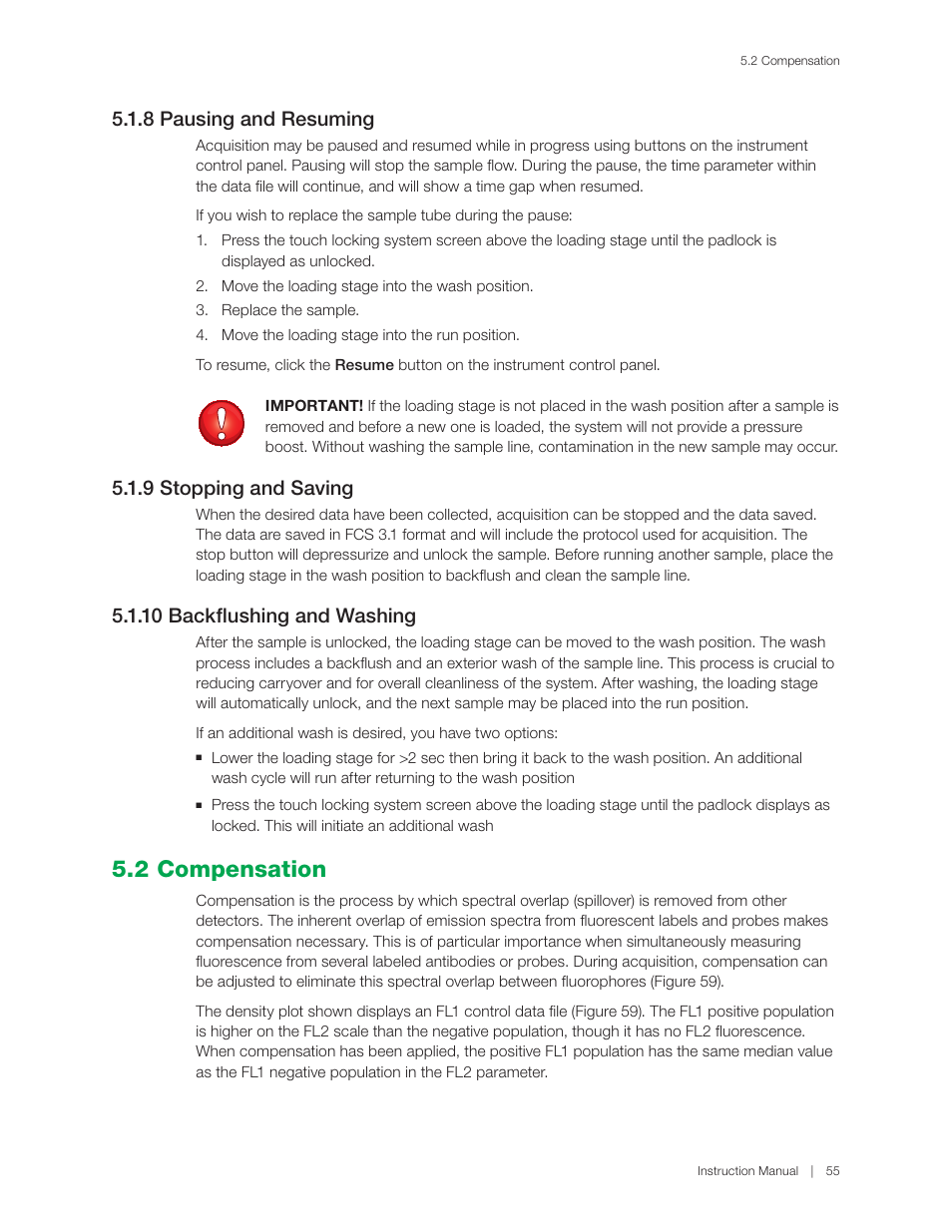 2 compensation, 8 pausing and resuming, 9 stopping and saving | 10 backflushing and washing | Bio-Rad S3™ Cell Sorter User Manual | Page 65 / 132