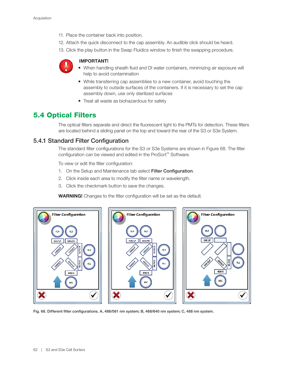 4 optical filters, 1 standard filter configuration | Bio-Rad S3™ Cell Sorter User Manual | Page 72 / 132