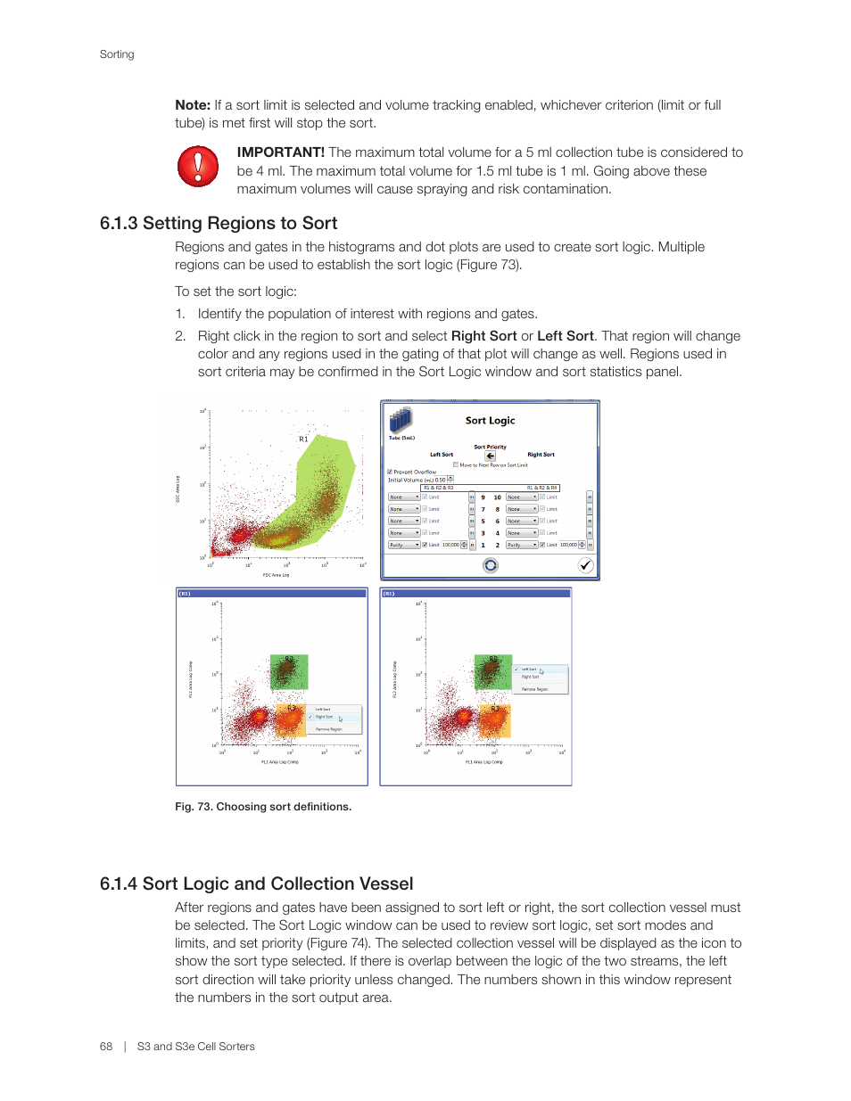 3 setting regions to sort, 4 sort logic and collection vessel | Bio-Rad S3™ Cell Sorter User Manual | Page 78 / 132