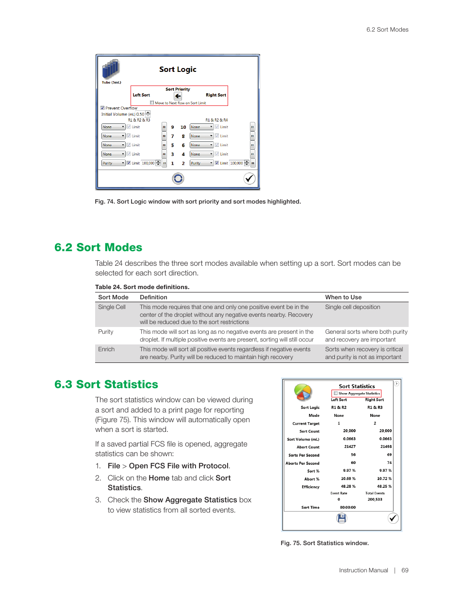 2 sort modes, 3 sort statistics | Bio-Rad S3™ Cell Sorter User Manual | Page 79 / 132