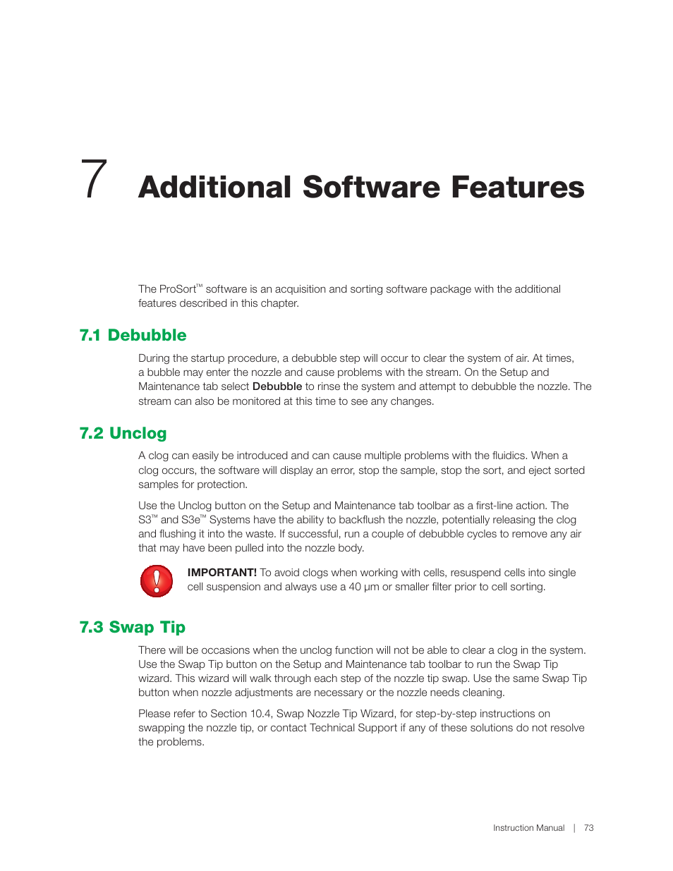 Additional software features, 1 debubble, 2 unclog | 3 swap tip | Bio-Rad S3™ Cell Sorter User Manual | Page 83 / 132