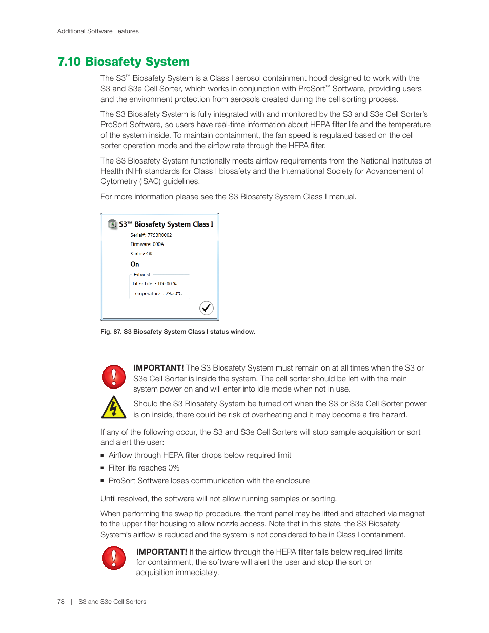 10 biosafety system | Bio-Rad S3™ Cell Sorter User Manual | Page 88 / 132