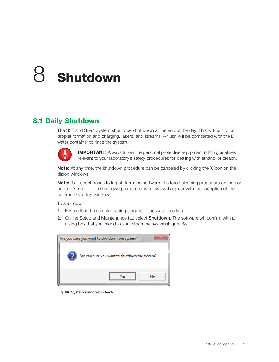 Shutdown, 1 daily shutdown | Bio-Rad S3™ Cell Sorter User Manual | Page 89 / 132