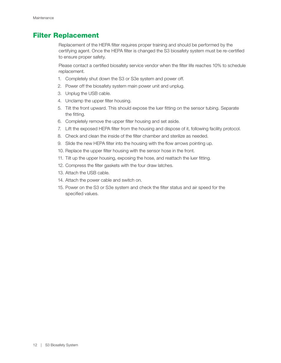 Filter replacement | Bio-Rad S3™ Cell Sorter User Manual | Page 22 / 36
