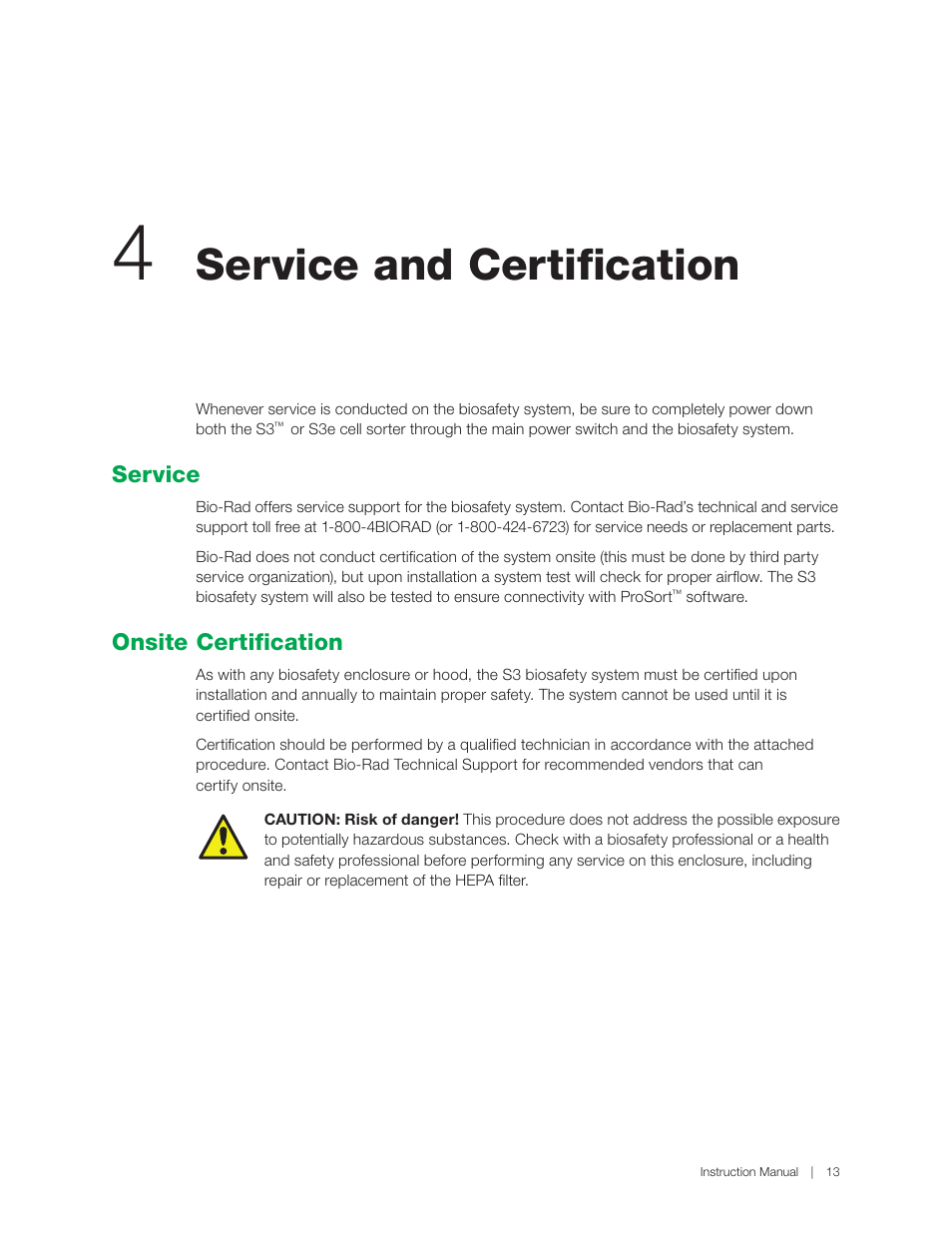 Service and certification, Service onsite certification | Bio-Rad S3™ Cell Sorter User Manual | Page 23 / 36