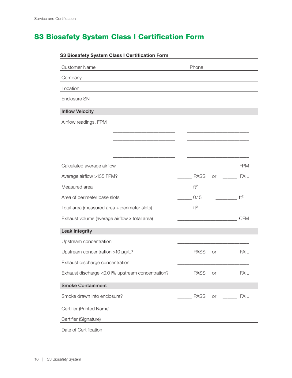 S3 biosafety system class i certification form | Bio-Rad S3™ Cell Sorter User Manual | Page 26 / 36