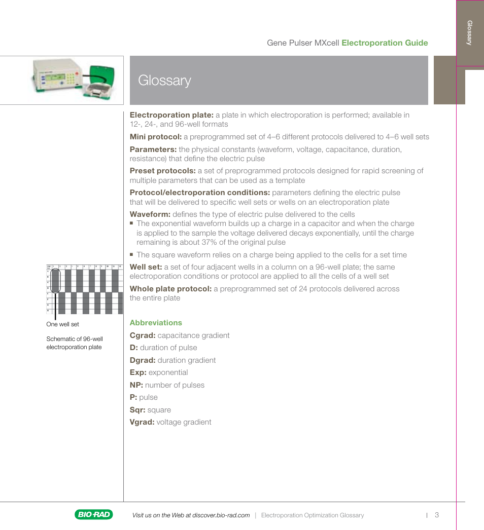 Glossary | Bio-Rad Gene Pulser MXcell™ Electroporation System User Manual | Page 3 / 19