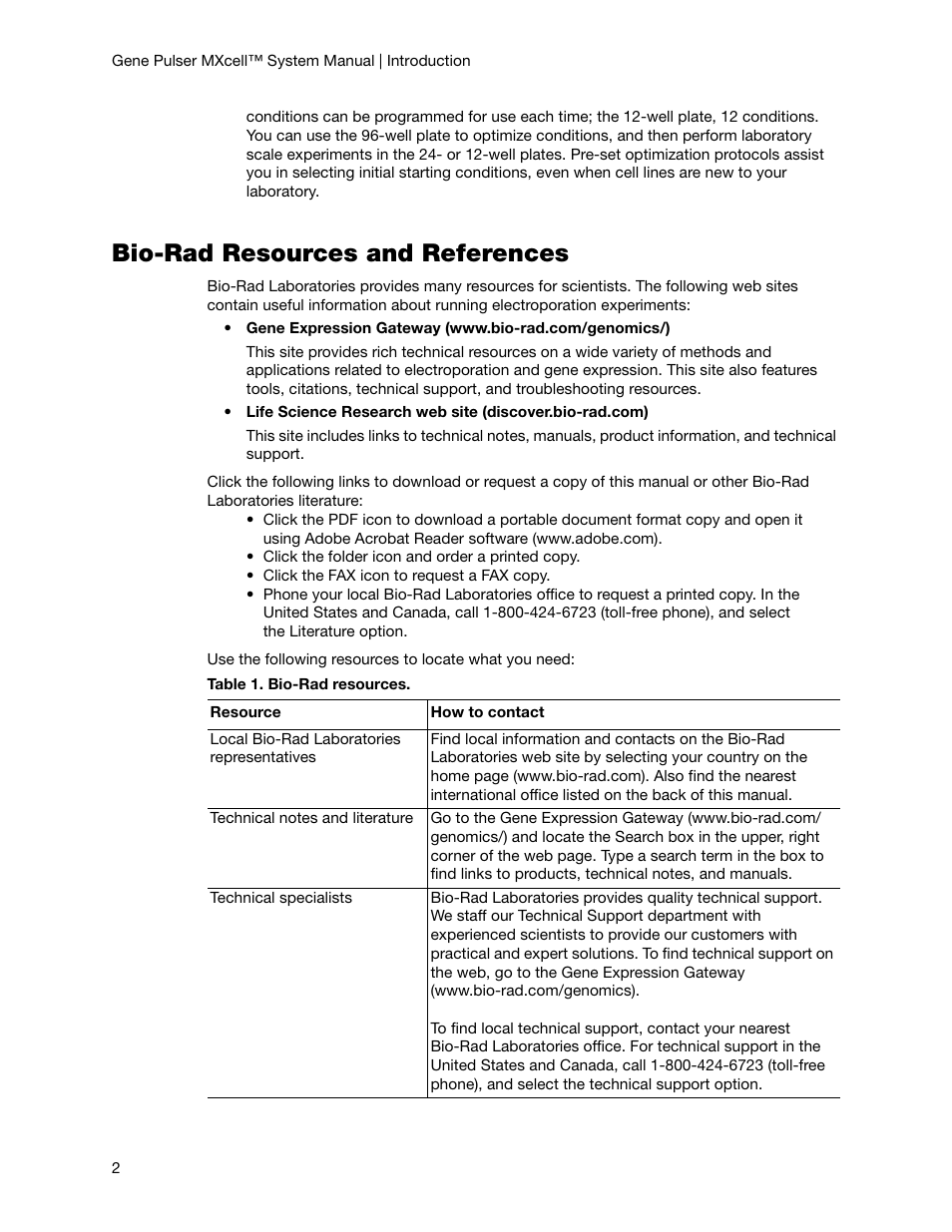 Bio-rad resources and references | Bio-Rad Gene Pulser MXcell™ Electroporation System User Manual | Page 11 / 66