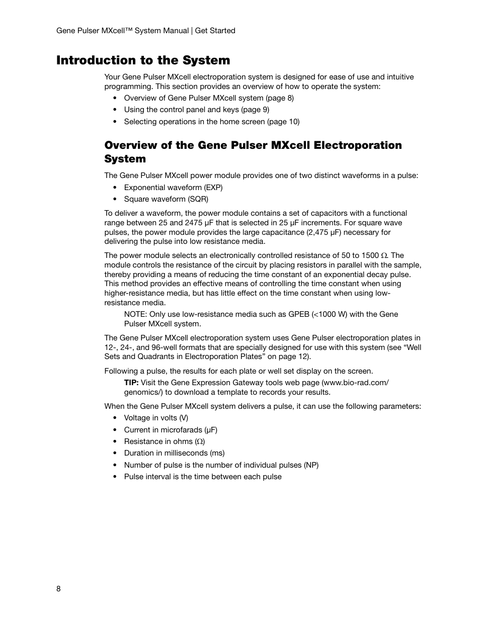 Introduction to the system | Bio-Rad Gene Pulser MXcell™ Electroporation System User Manual | Page 17 / 66