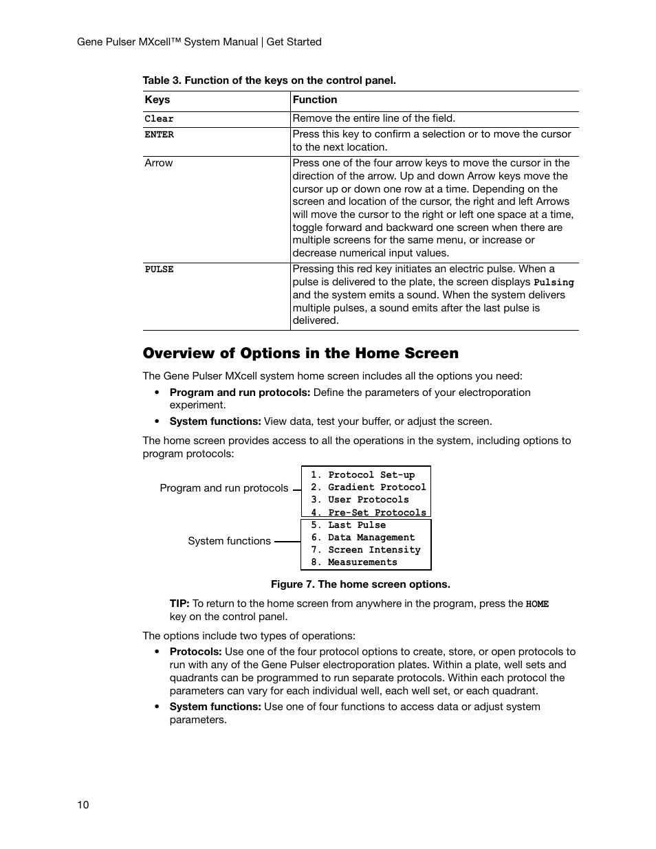 Overview of options in the home screen | Bio-Rad Gene Pulser MXcell™ Electroporation System User Manual | Page 19 / 66