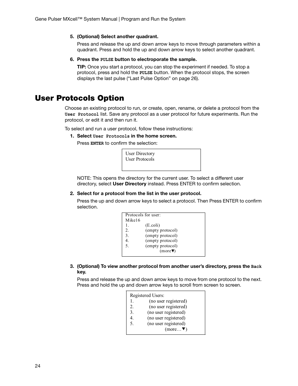 User protocols option | Bio-Rad Gene Pulser MXcell™ Electroporation System User Manual | Page 33 / 66