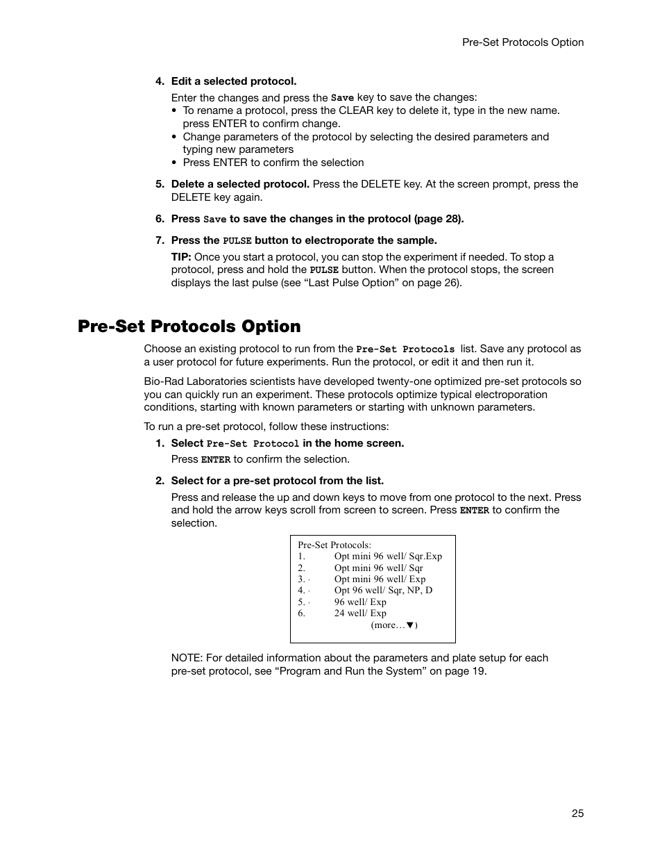 Pre-set protocols option | Bio-Rad Gene Pulser MXcell™ Electroporation System User Manual | Page 34 / 66