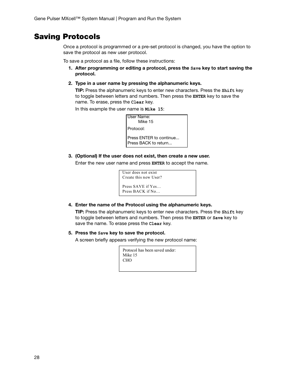 Saving protocols | Bio-Rad Gene Pulser MXcell™ Electroporation System User Manual | Page 37 / 66