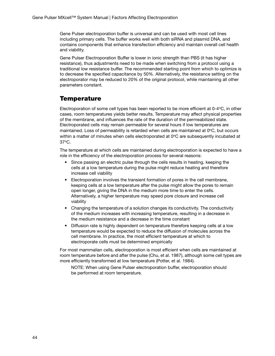 Temperature | Bio-Rad Gene Pulser MXcell™ Electroporation System User Manual | Page 53 / 66