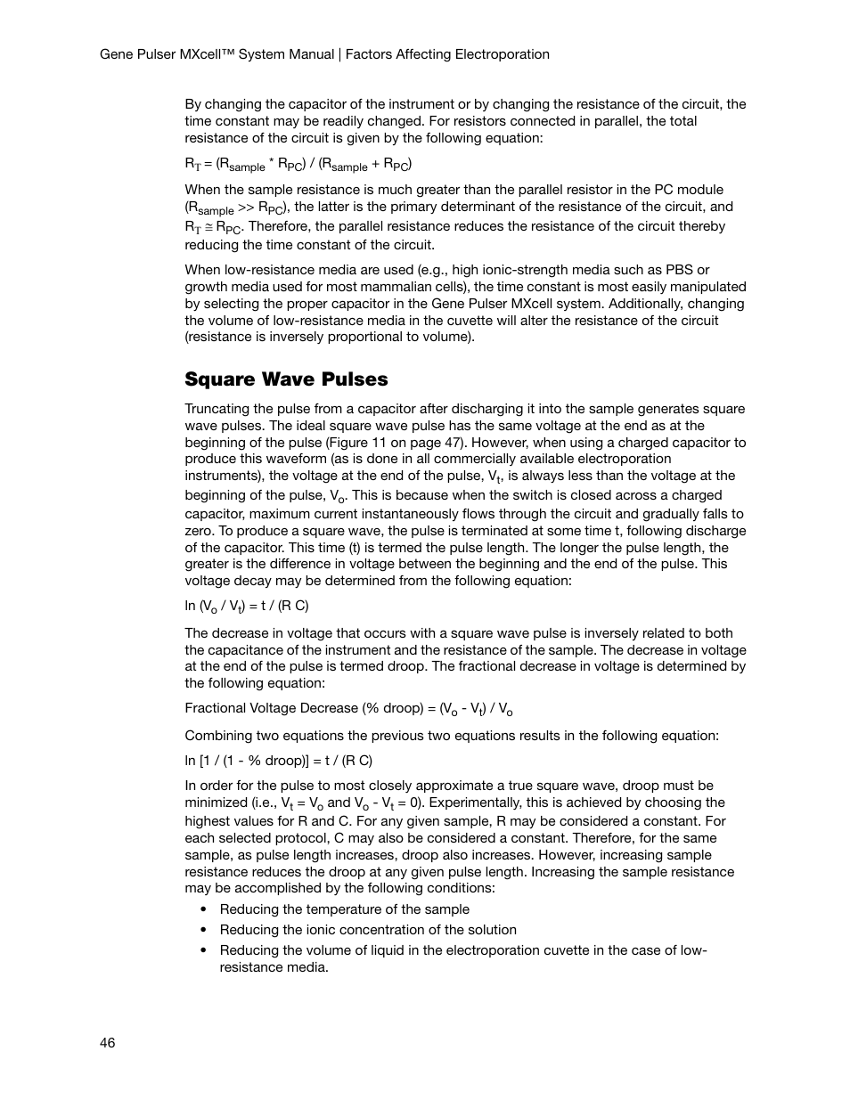 Square wave pulses | Bio-Rad Gene Pulser MXcell™ Electroporation System User Manual | Page 55 / 66