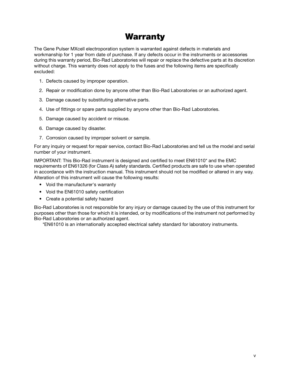 Warranty | Bio-Rad Gene Pulser MXcell™ Electroporation System User Manual | Page 6 / 66