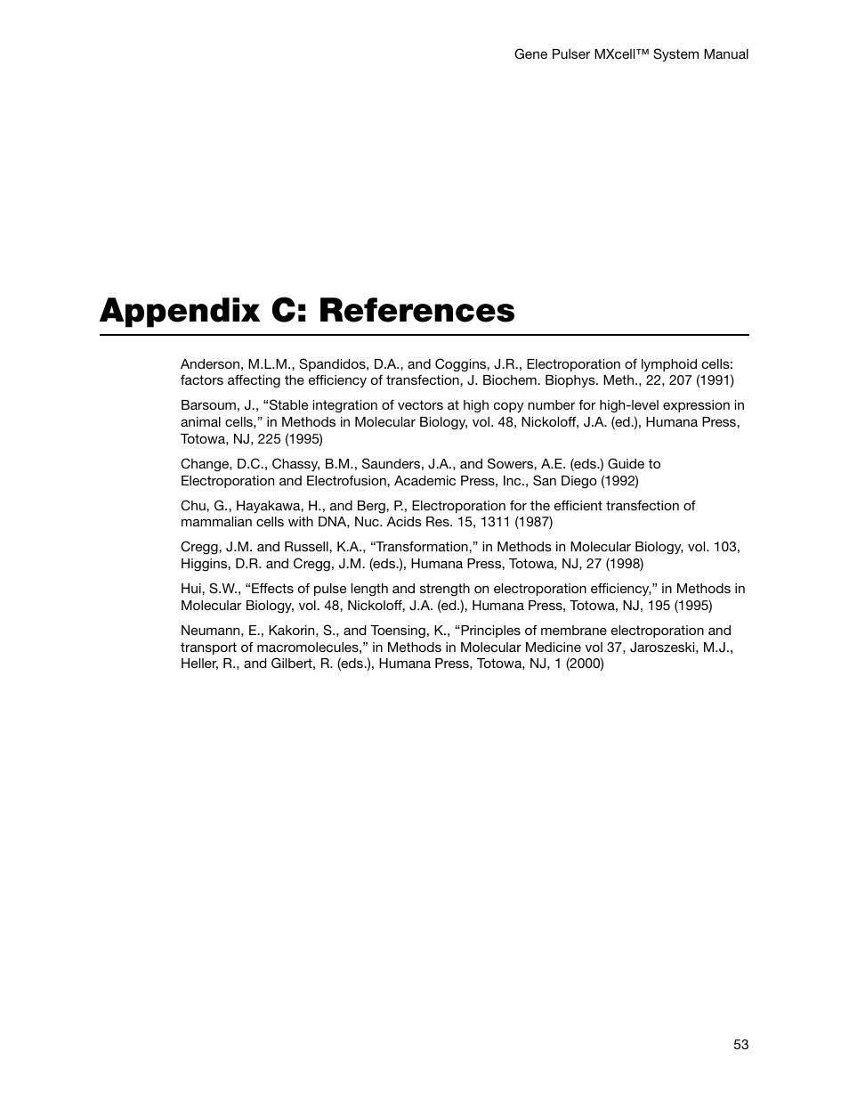 Appendix c: references | Bio-Rad Gene Pulser MXcell™ Electroporation System User Manual | Page 62 / 66