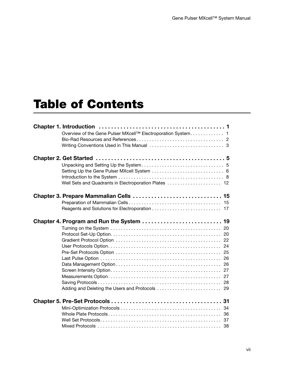 Bio-Rad Gene Pulser MXcell™ Electroporation System User Manual | Page 8 / 66