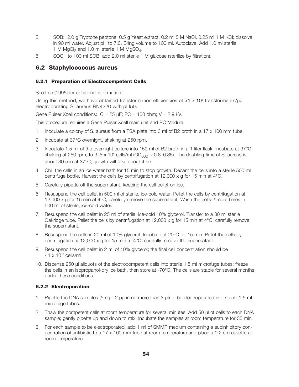 2 staphylococcus aureus | Bio-Rad Gene Pulser Xcell™ Electroporation Systems User Manual | Page 60 / 83