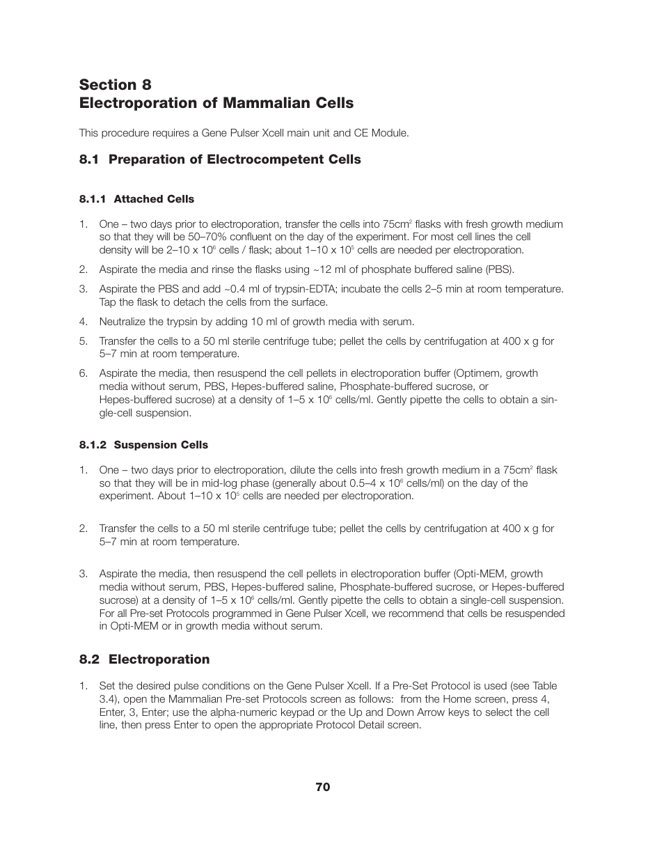 1 preparation of electrocompetent cells, 2 electroporation | Bio-Rad Gene Pulser Xcell™ Electroporation Systems User Manual | Page 76 / 83