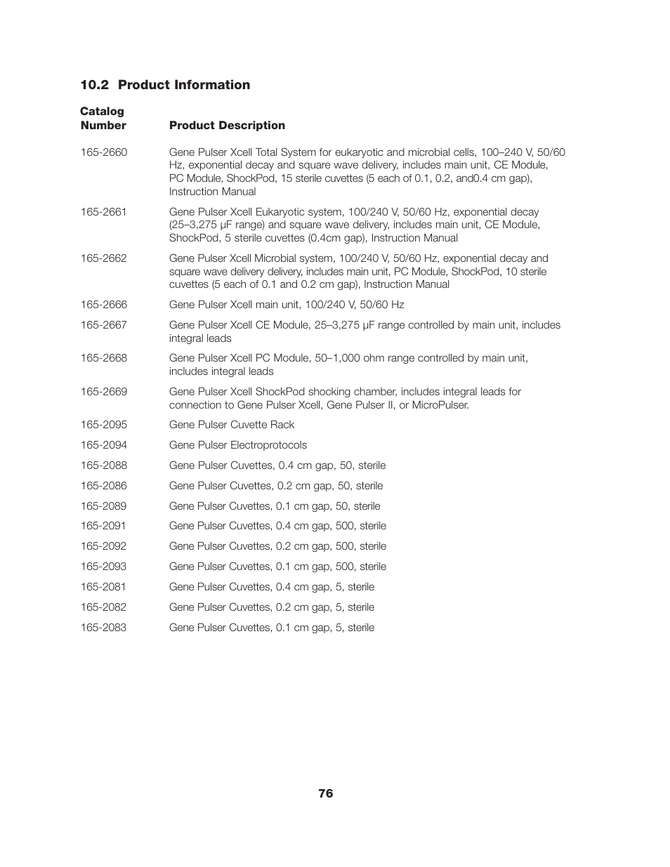 Bio-Rad Gene Pulser Xcell™ Electroporation Systems User Manual | Page 82 / 83