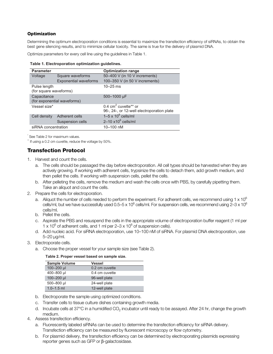 Transfection protocol | Bio-Rad Gene Pulser® Electroporation Buffer User Manual | Page 2 / 2