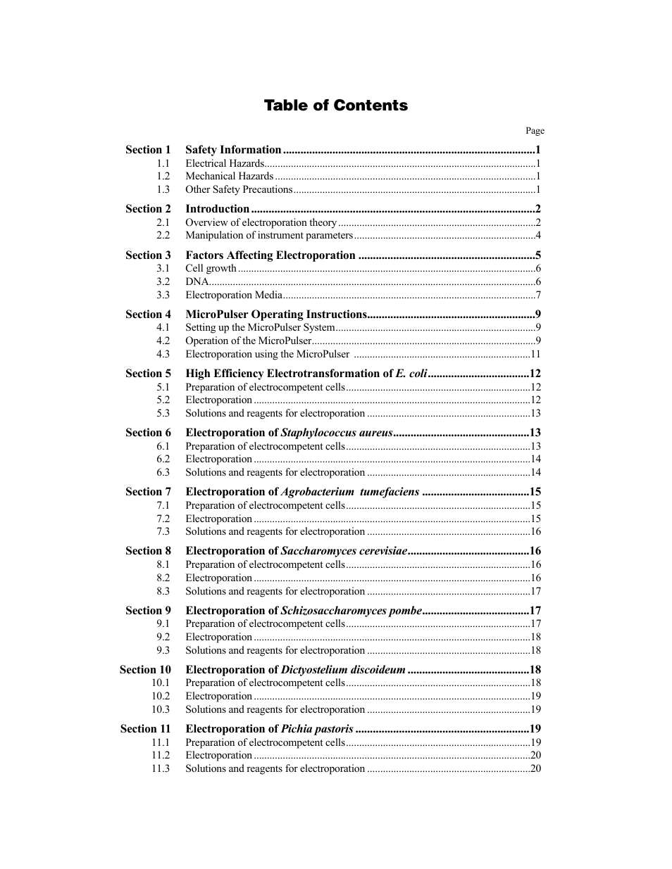 Bio-Rad MicroPulser™ Electroporator User Manual | Page 2 / 31