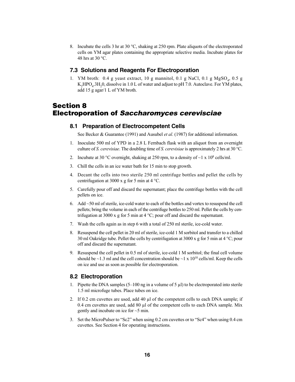 Saccharomyces cerevisciae | Bio-Rad MicroPulser™ Electroporator User Manual | Page 20 / 31