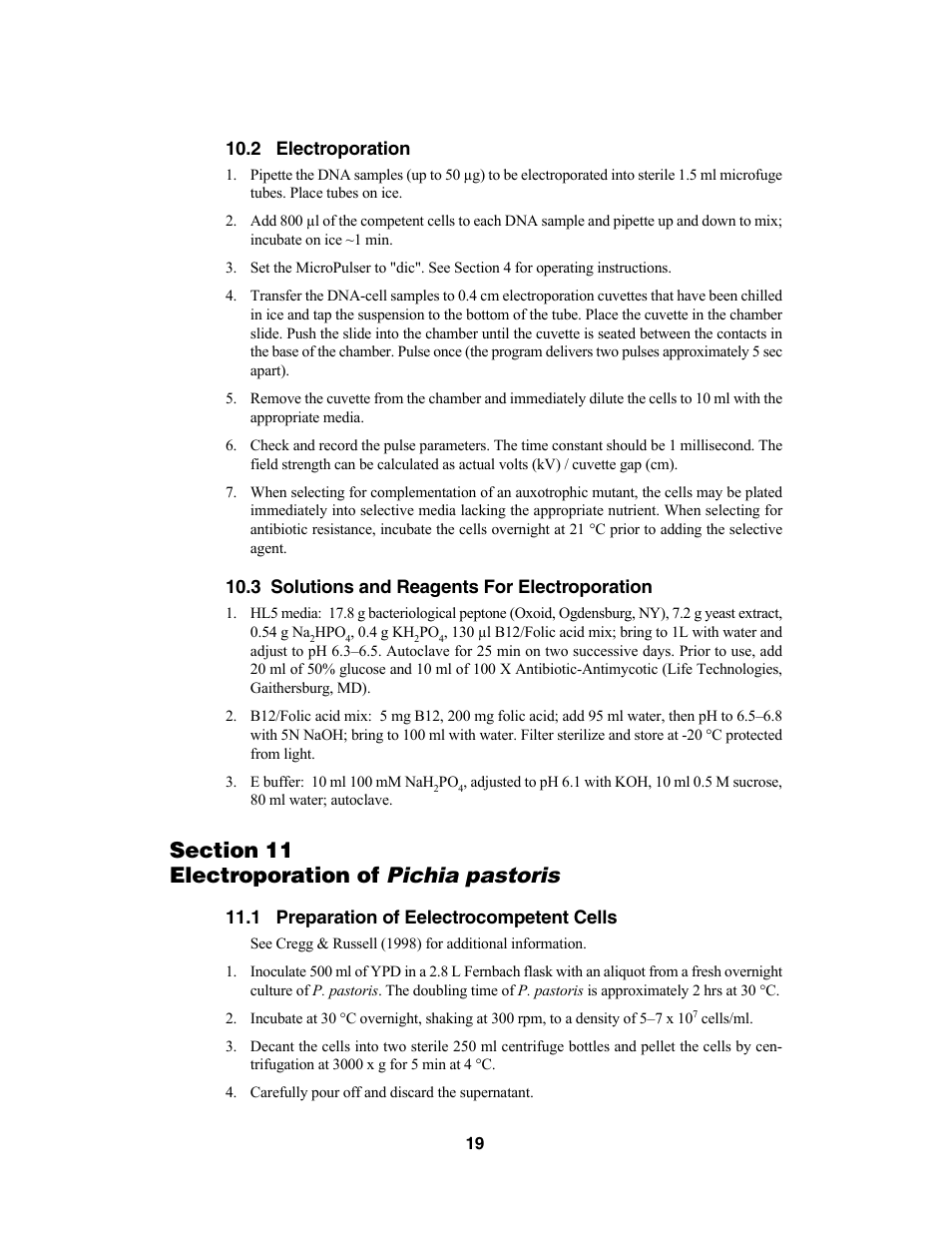 Pichia pastoris | Bio-Rad MicroPulser™ Electroporator User Manual | Page 23 / 31