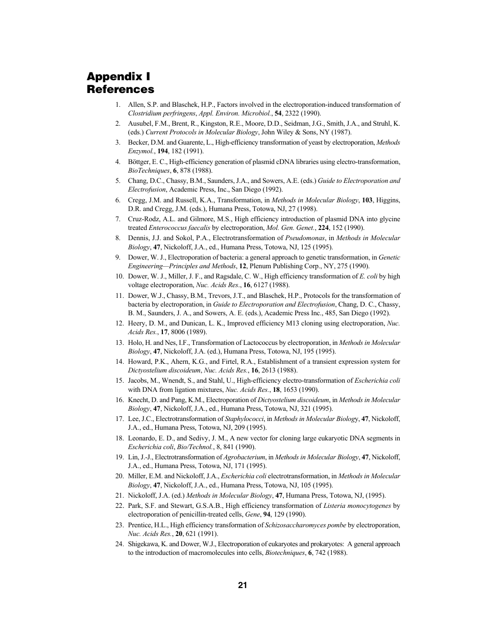 Appendix i references | Bio-Rad MicroPulser™ Electroporator User Manual | Page 25 / 31