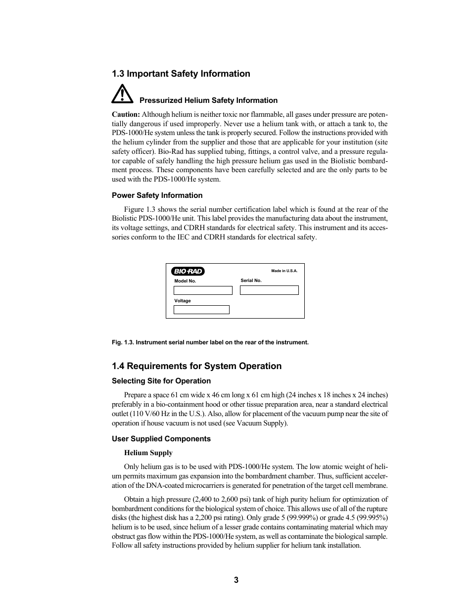 3 important safety information, 4 requirements for system operation | Bio-Rad PDS-1000 / He™ and Hepta™ Systems User Manual | Page 6 / 51