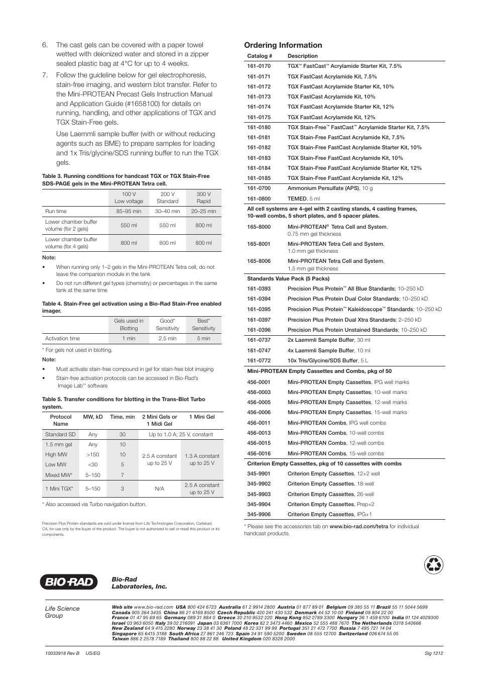 Ordering information | Bio-Rad TGX Stain-Free™ FastCast™ Acrylamide Solutions User Manual | Page 2 / 2