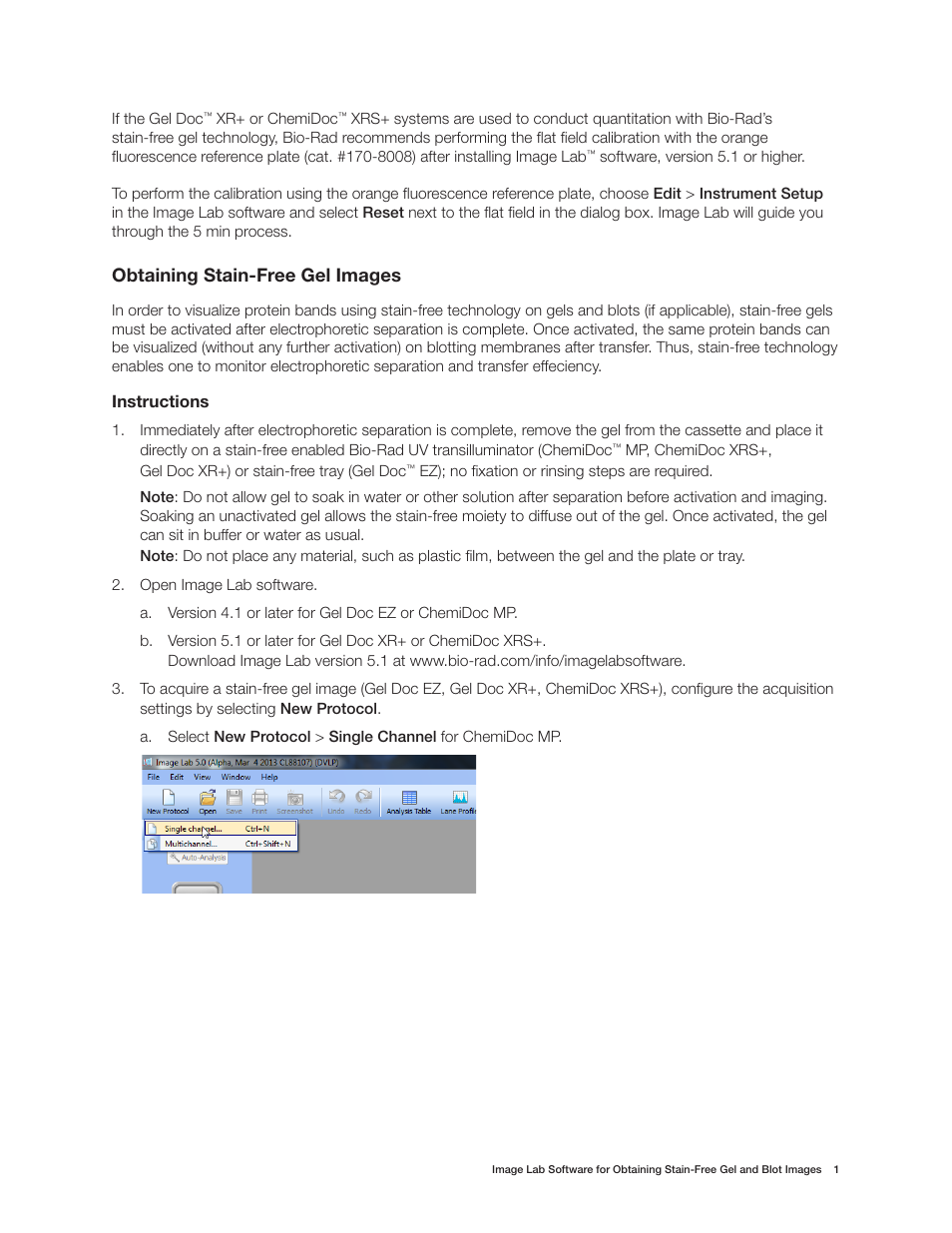 Obtaining stain-free gel images | Bio-Rad Gel Doc™ EZ System User Manual | Page 5 / 16
