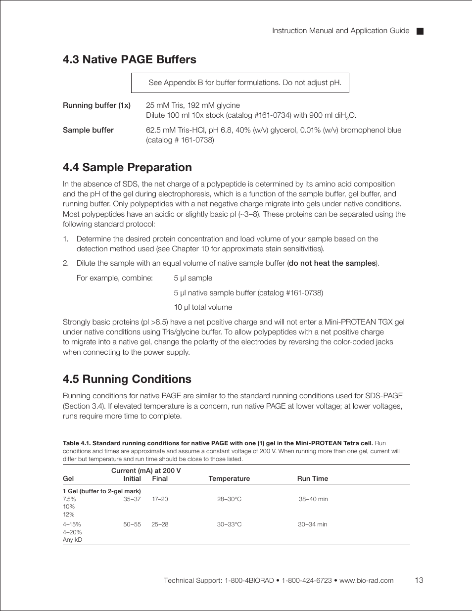 4 sample preparation, 5 running conditions, 3 native page buffers | Bio-Rad Mini-PROTEAN® TGX™ Precast Gels for 2-D Electrophoresis User Manual | Page 19 / 52