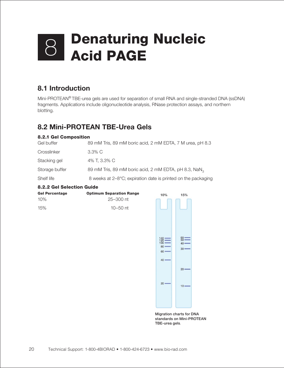 1 introduction, 2 mini-protean tbe-urea gels, 1 gel composition | 2 gel selection guide, Denaturing nucleic acid page | Bio-Rad Mini-PROTEAN® TGX™ Precast Gels for 2-D Electrophoresis User Manual | Page 26 / 52