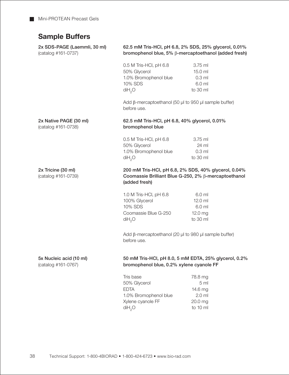 Sample buffers | Bio-Rad Mini-PROTEAN® TGX™ Precast Gels for 2-D Electrophoresis User Manual | Page 44 / 52