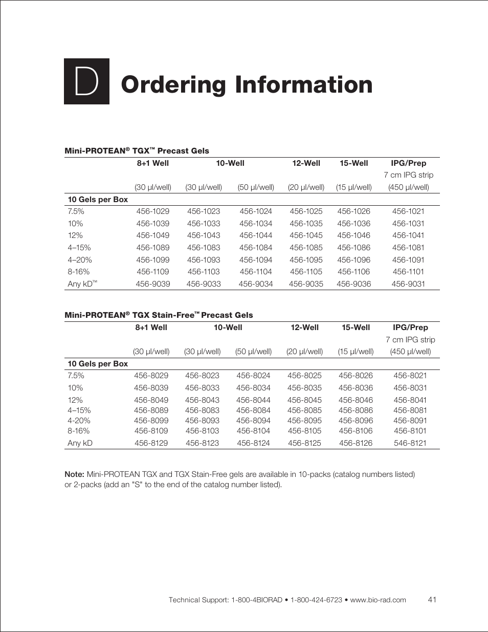 Appendix d: ordering information, Ordering information | Bio-Rad Mini-PROTEAN® TGX™ Precast Gels for 2-D Electrophoresis User Manual | Page 47 / 52