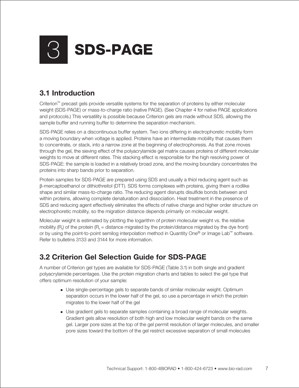 1 introduction, Sds-page, 2 criterion gel selection guide for sds-page | Bio-Rad Criterion™ TBE-Urea Precast Gels User Manual | Page 13 / 60