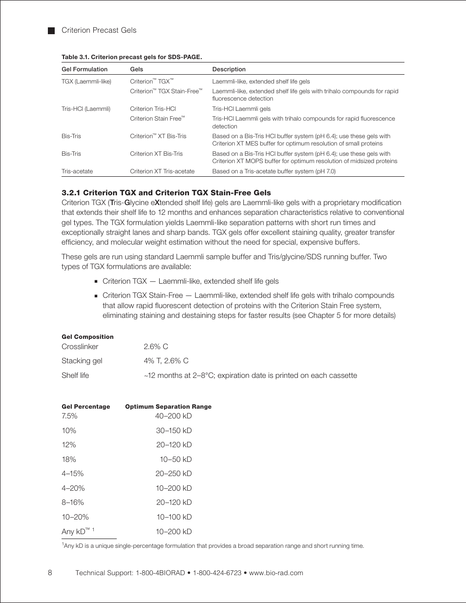 1 criterion tgx and criterion tgx stain-free gels, 1 criterion, And criterion | Tgx stain-free, Gels | Bio-Rad Criterion™ TBE-Urea Precast Gels User Manual | Page 14 / 60
