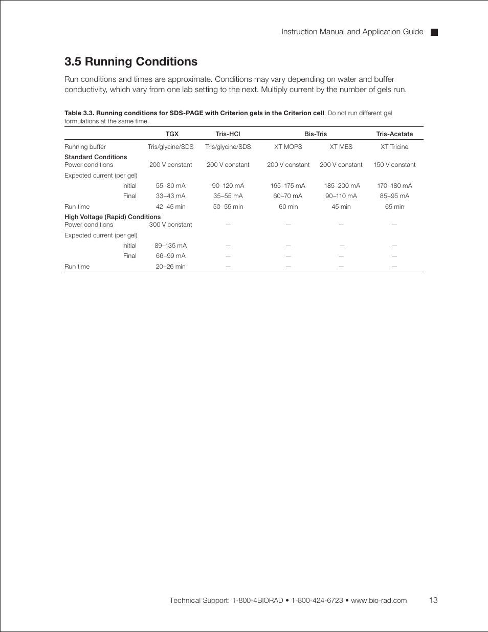 5 running conditions | Bio-Rad Criterion™ TBE-Urea Precast Gels User Manual | Page 19 / 60