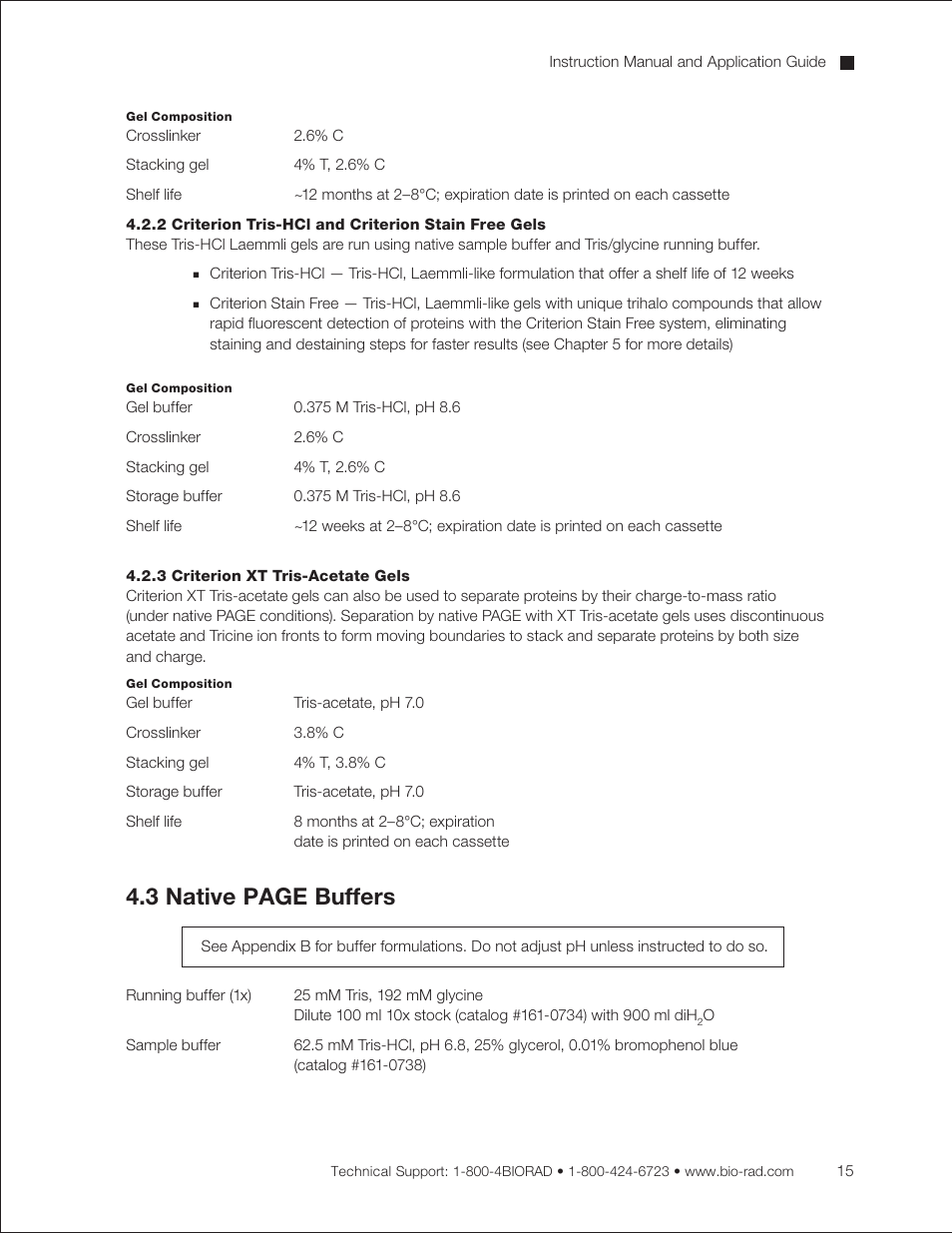 2 criterion tris-hcl and criterion stain free gels, 3 criterion xt tris-acetate gels, 3 native page buffers | Bio-Rad Criterion™ TBE-Urea Precast Gels User Manual | Page 21 / 60