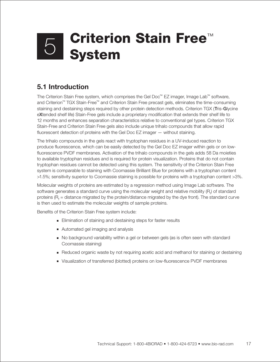 Chapter 5: criterion stain free system, 1 introduction, Criterion stain free | System | Bio-Rad Criterion™ TBE-Urea Precast Gels User Manual | Page 23 / 60